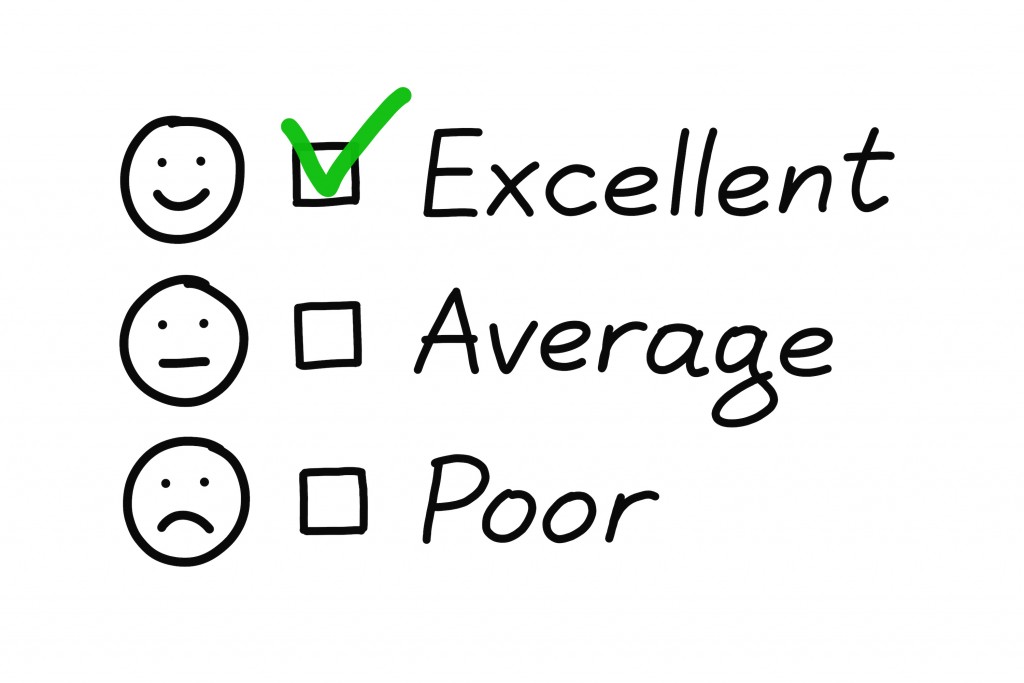 Customer service evaluation form with green check mark on excellent.